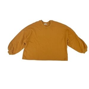 NWT Time And Tru Mustard Yellow Boxy Balloon Sleeve Crop Shirt Size L Women's